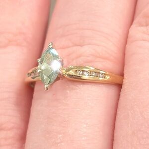 14K Natural Green Diamond Ring, Size 7.5, Dainty Solitaire, Engagement